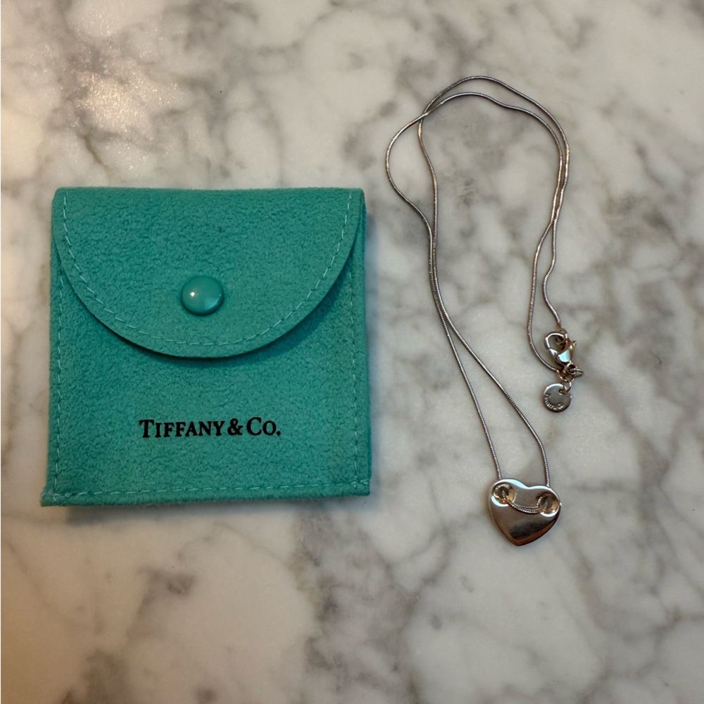 Tiffany & Co. Silver Heart Pendant with Turquoise Pouch